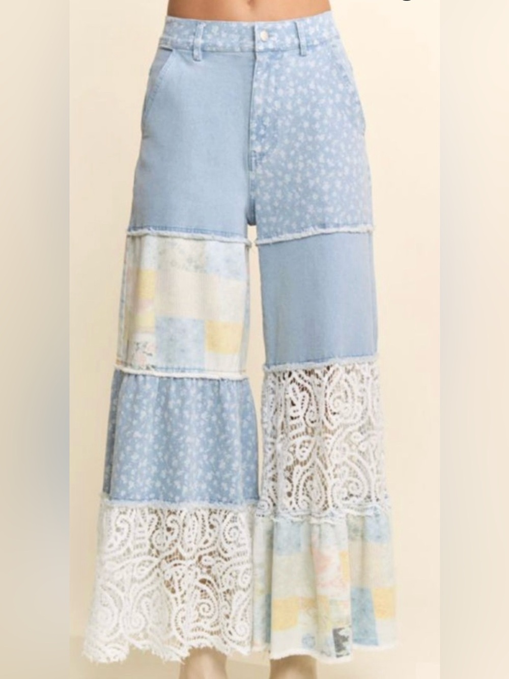 Davi & Dani Boho Multi Pattern Flare Denim